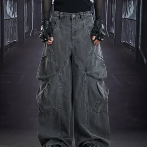 Special-Interest Design New Washed and Worn Cotton Structure Loose Multi-Pocket Cargo Pants Casual Men Women