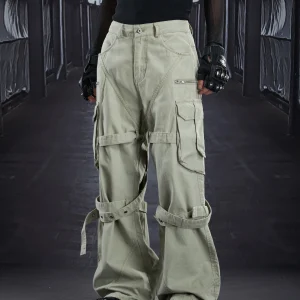Special-Interest Design Multiple Wear Ribbon Detachable Loose Multi-Pocket Cargo Pants Casual High Street Bootcut Trousers